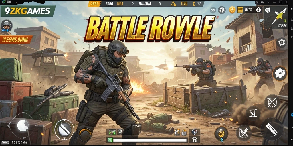 Gameplay intens dalam 9ZKGAMES dengan aksi Battle Royale yang menegangkan.