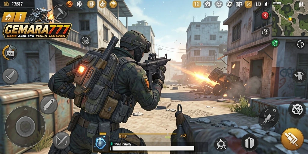 Screenshot menampilkan aksi seru dalam CEMARA777 dengan gameplay TPS yang mendebarkan.