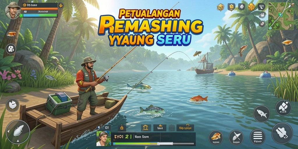 Screenshot gameplay DY01 dengan aksi memancing yang mendebarkan.