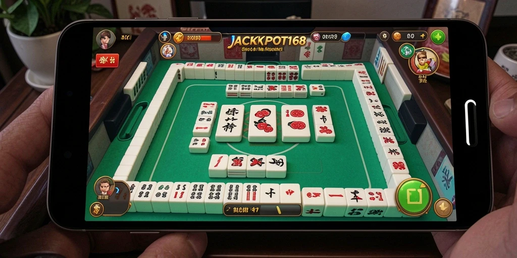 Tampilan gameplay Mahjong yang mendebarkan di JACKPOT168.