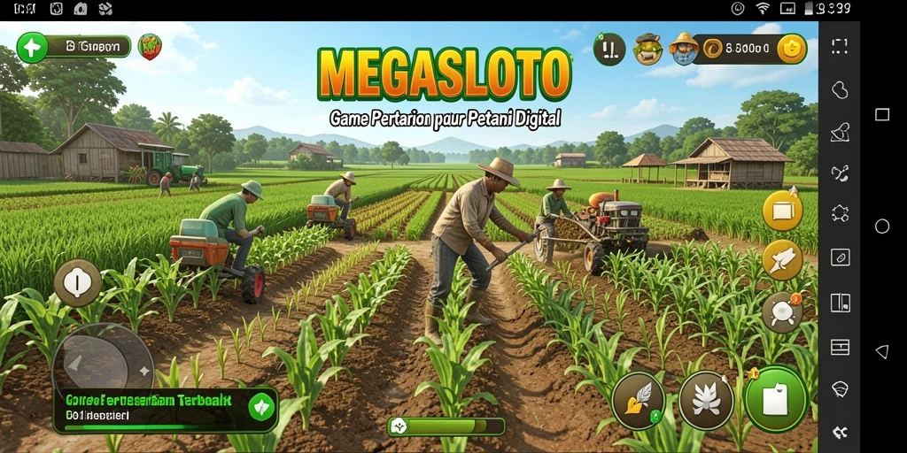 Tampilan gameplay yang menakjubkan dari MEGASLOTO dengan ladang hijau subur.