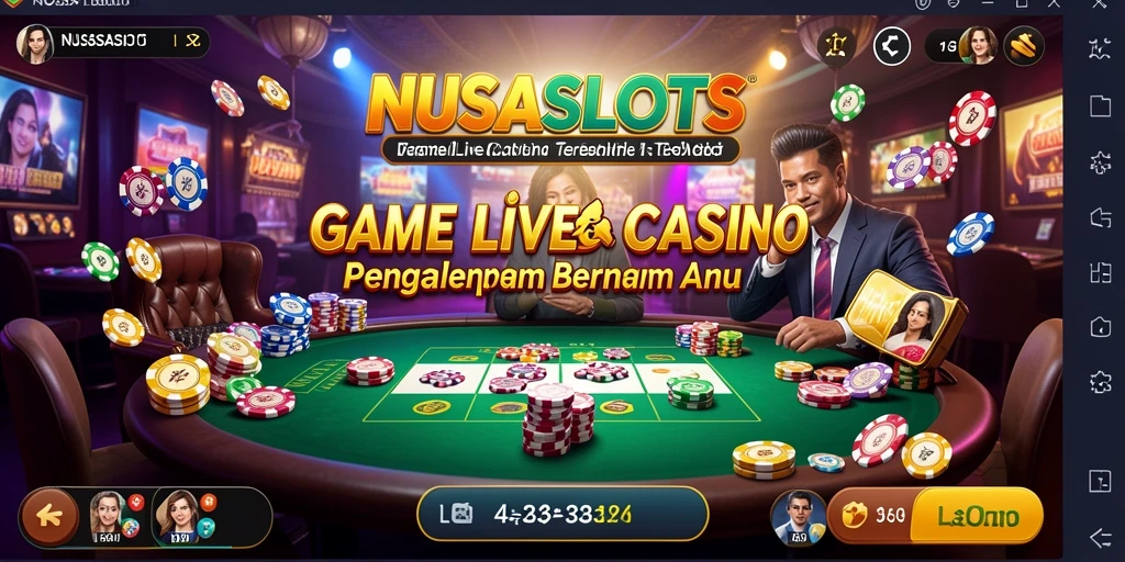 Screenshot gameplay NUSASLOTS menampilkan dealer langsung dan suasana kasino yang mendebarkan.