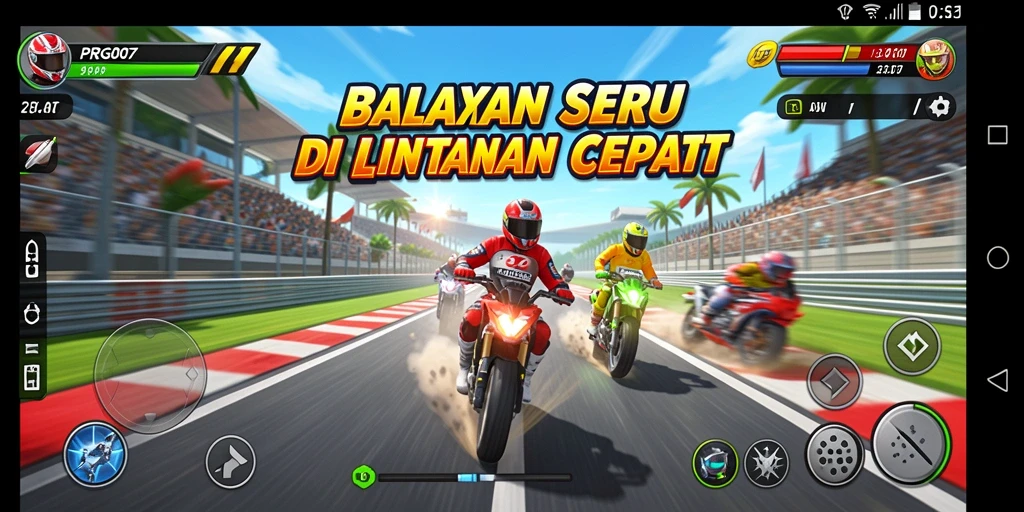 Screenshot PRG007 menampilkan aksi balapan yang mendebarkan.