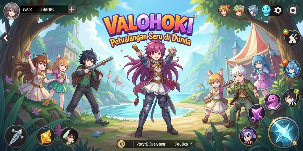 Tangkapan layar VALOHOKI yang menunjukkan petualangan seru karakter anime.